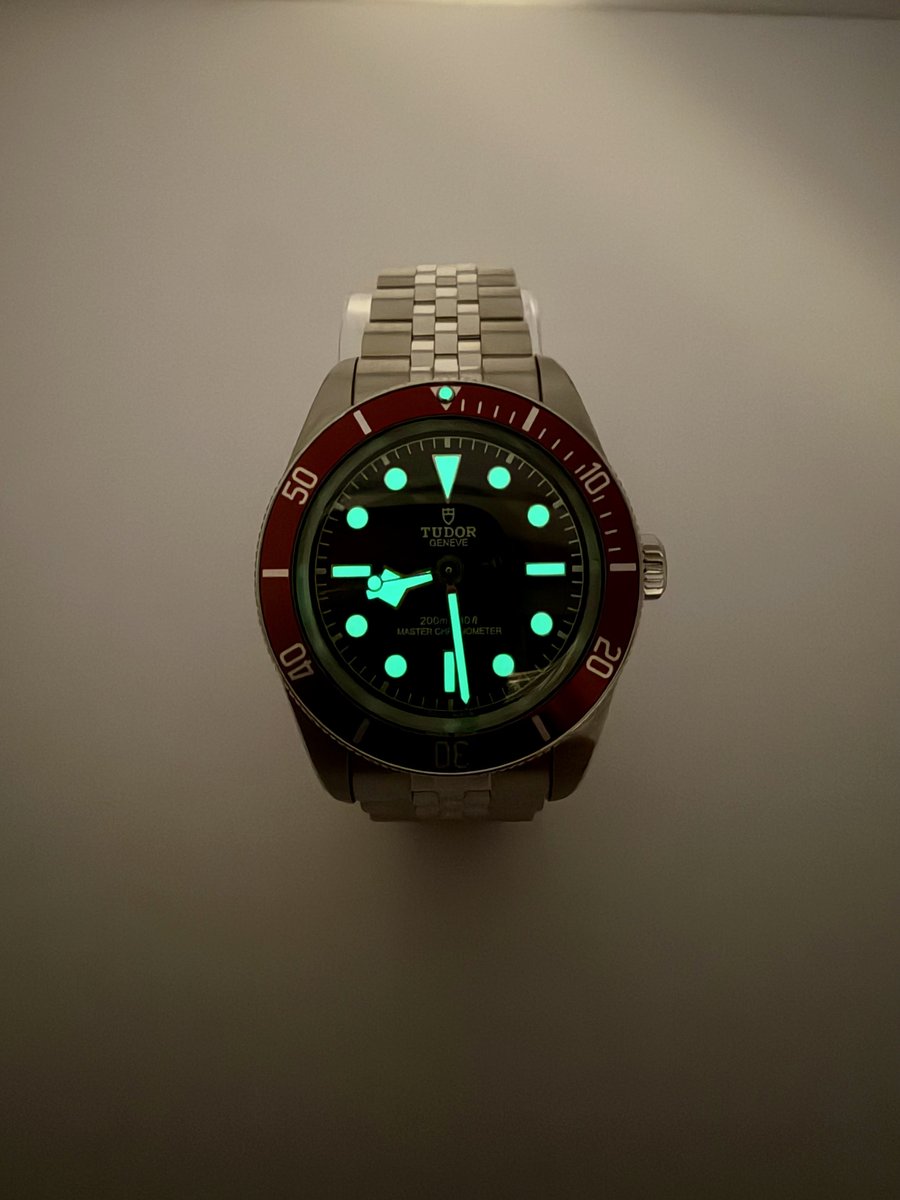 Tudor Black Bay dial lume shot — Master Chronometer for sale at SEANIC Select